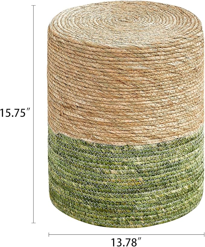 Wimarsbon Ottoman Poof, Natural Seagrass Poufs, Hand Weave Round Footstool - Image 3