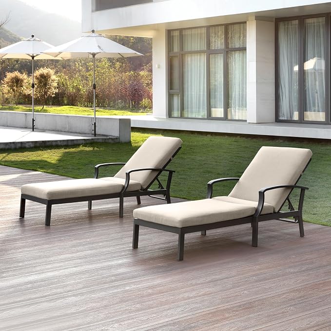 2 Pieces Patio Chaise Lounge Chairs, Never Rust Aluminum Outdoor Pool Lounge by SeeHill
