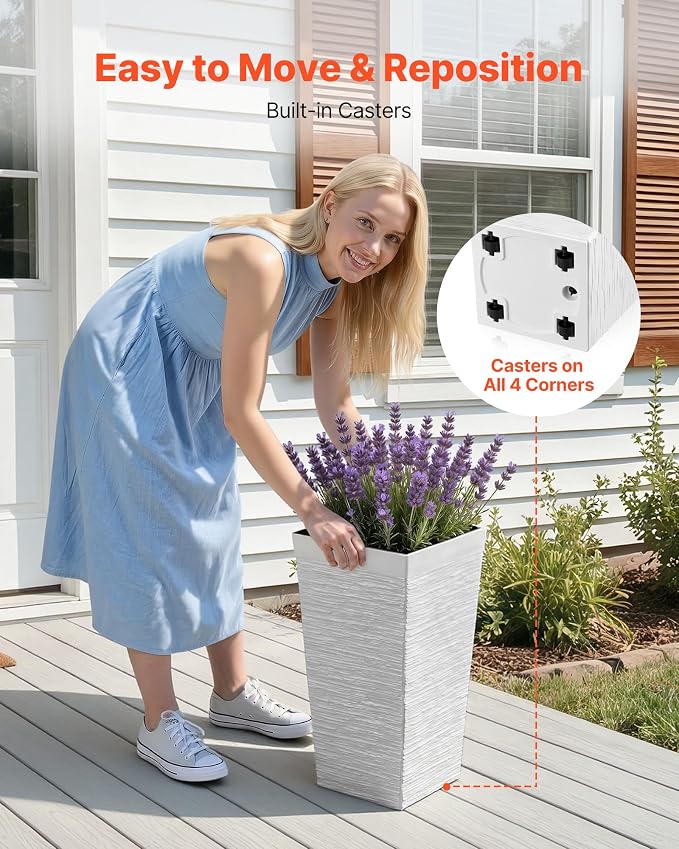 VEVOR Set of 2 Tall Planters for Outdoor Plants 23 inch, Modern Planters for - Image 4