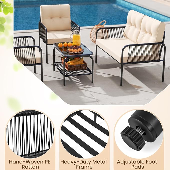 Tangkula 8 Pieces Patio Furniture Set, PE Rattan Sofa Chairs - Image 5