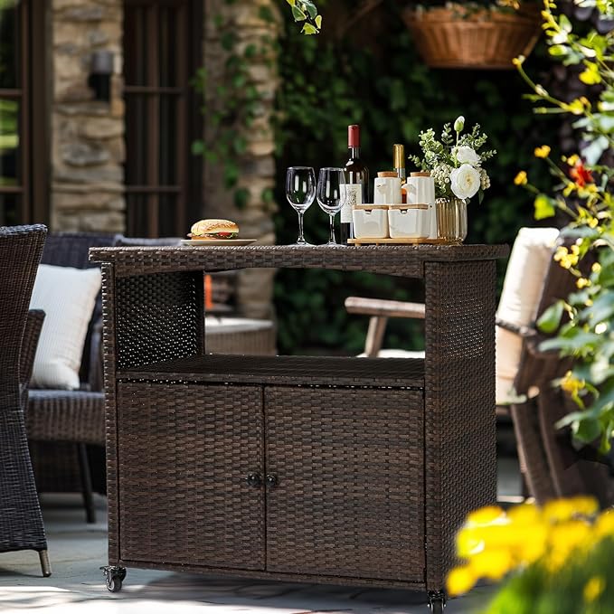 VINGLI Wicker Outdoor Bar Cart - Image 6