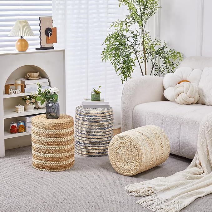 Wimarsbon Natural Seagrass Foot Stool, Hand Weaving Round Ottoman, - Image 8