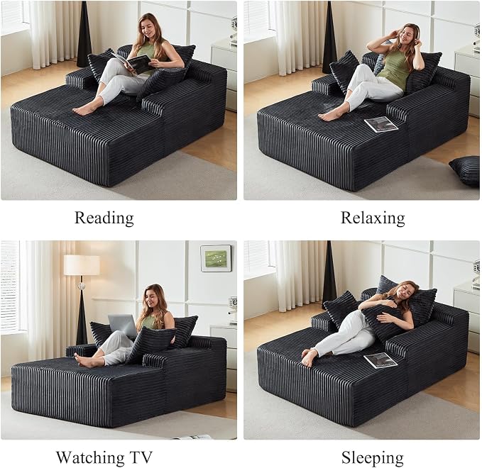 67 Inch Chaise Lounge Chair Indoor, Oversized Upholstered Boneless Sofa Bed - Image 7