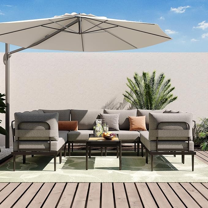 Sundale Outdoor 9 Pieces Patio Furniture Set, U-Shaped Outdoor Sectional Sofa - Image 9