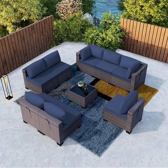Kullavik 9 Pieces Outdoor Patio Furniture Set, Outdoor Sectional Rattan Sofa - Image 8