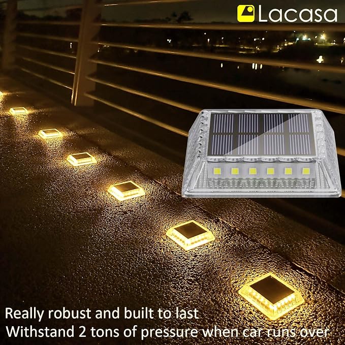 Lacasa Solar Deck Lights, 8 Pack 30LM LED Dock Lights Warm White 2700K - Image 2