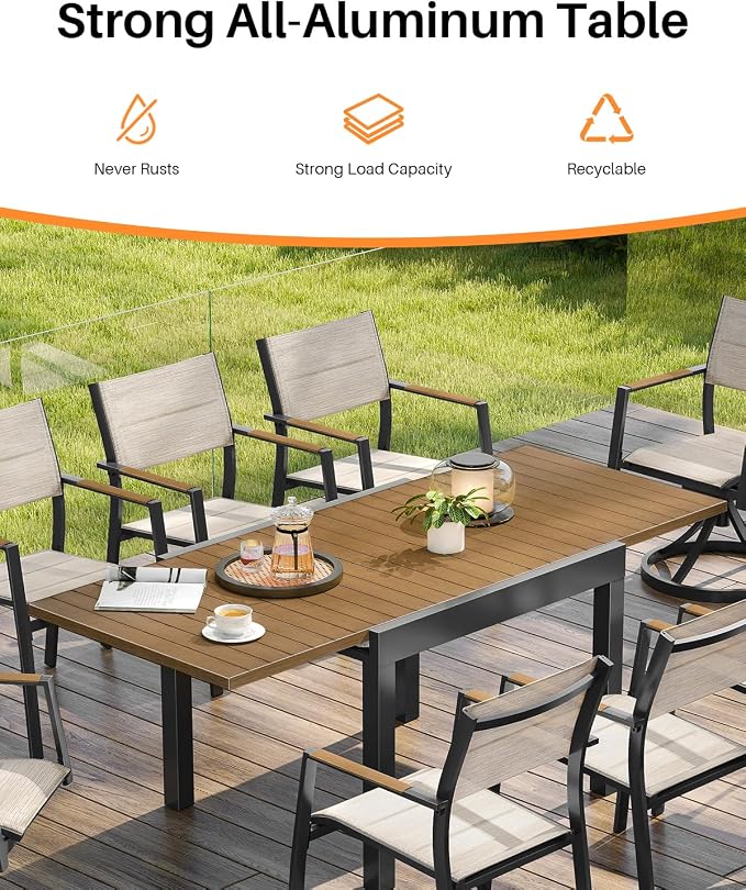 Expandable Patio Dining Table, Never-Rust Aluminum Extendable Outdoor Dining - Image 6