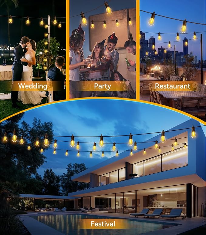 Outdoor String Lights Patio LED Light Outside - 60M IP65 Waterproof 58+2 S14 - Image 6