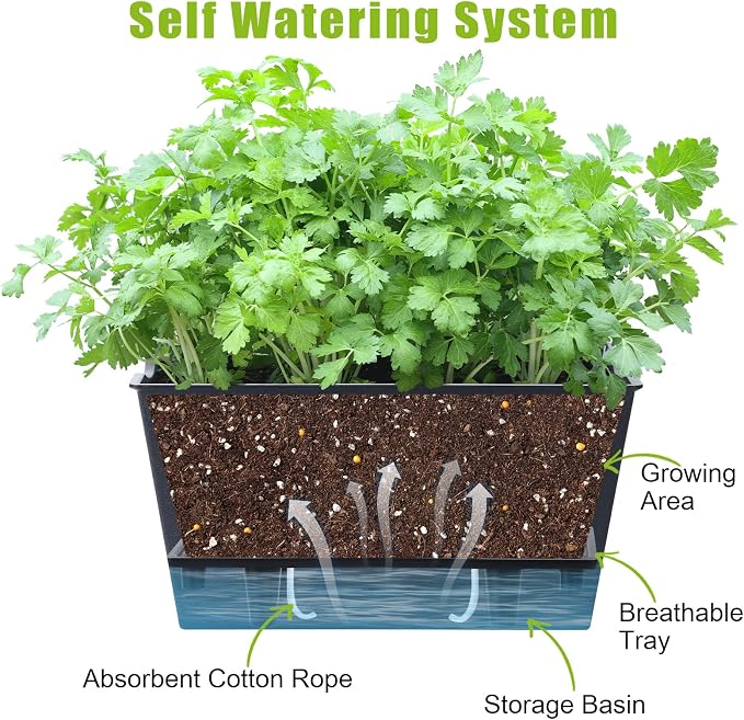 Window Box Planter 6 Pcs, 12.1 Inches Self Watering Plant Pots Rectangle Flower - Image 3