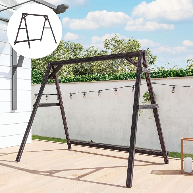 Outsunny 770lbs Porch Swing Frame, Heavy Duty A-Frame Wooden Swing Stand - Image 9
