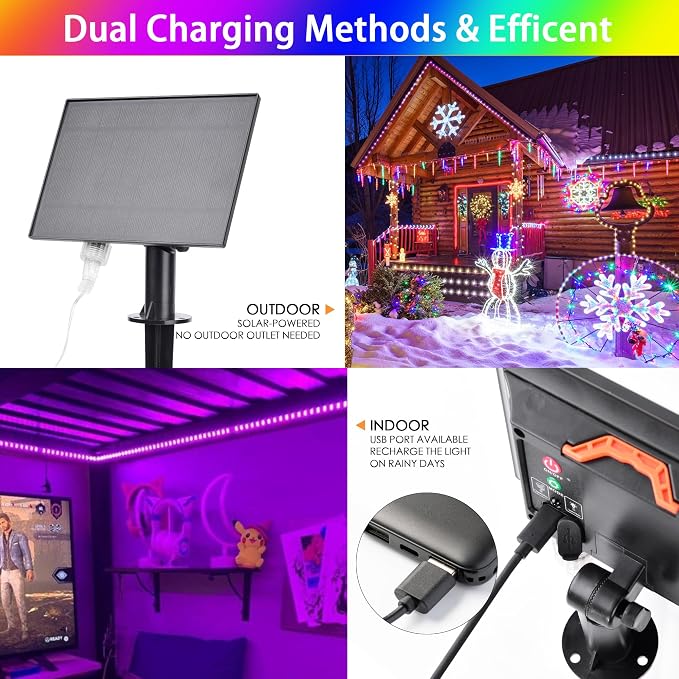 66FT Solar Rope Lights Outdoor Waterproof, 18 Colors Changing 200 LED String - Image 7