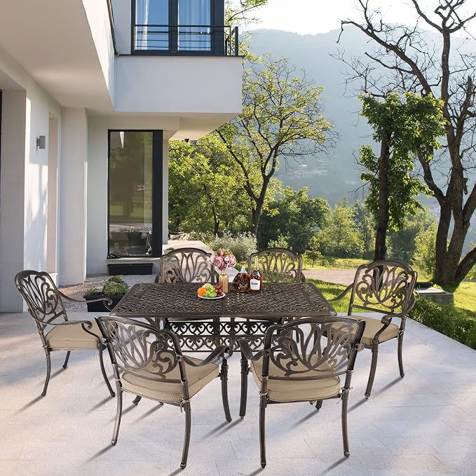 VINGLI 7 Pieces Outdoor Dining Set, Cast Aluminium All-Weather Patio Dining Set - Image 8