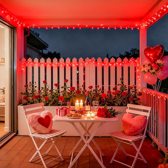 JMEXSUSS Red Valentines Day Decor Lights Clear Wire, 66ft 200 LED Red Christmas - Image 3