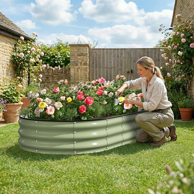 Kesfitt Raised Garden Bed, Oval Open-Bottom Design, 12-Inch Deep - Image 7