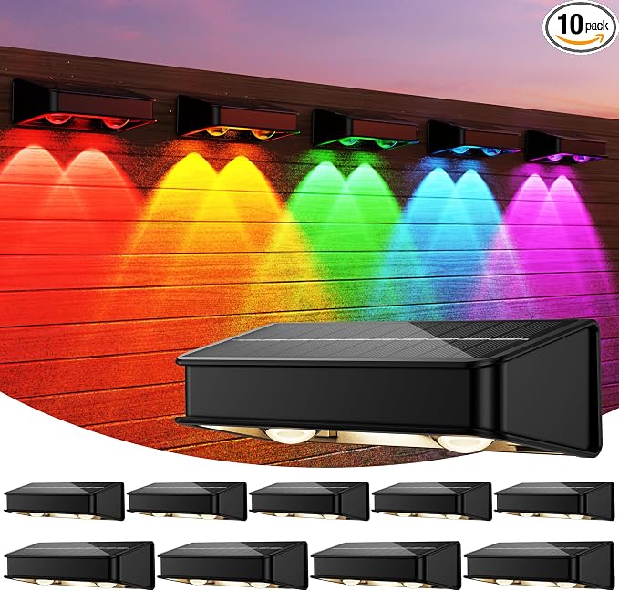 Solar Fence Lights 10 Pack, 9 Color Modes Outdoor Bulb Waterproof Led IP65 by KIALUSH