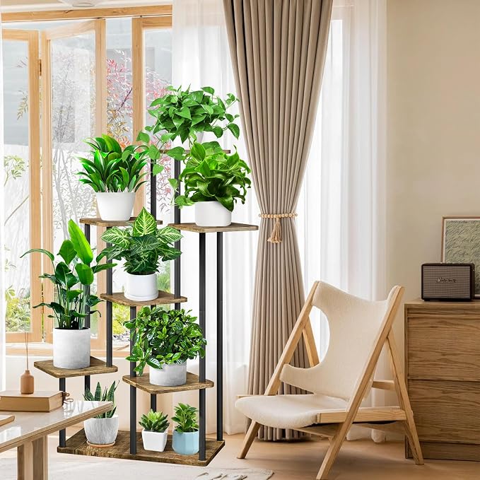 7 Tier Plant Stand Indoor, Thickened Metal Wood Corner Plant Shelf Stands - Image 5