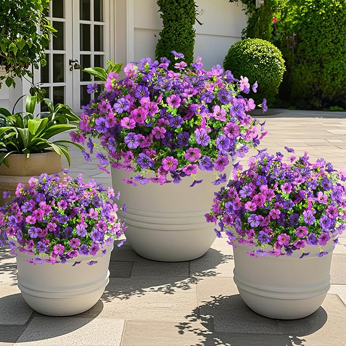 Artificial Flowers Faux Plants Outdoor Fake Flowers Spring Decor, 12 Bundles - Image 2