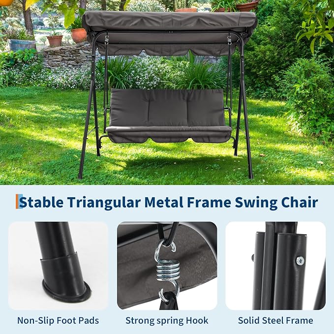 3 Person Porch Swing Chair, Outdoor Patio Swing Chair - Image 6