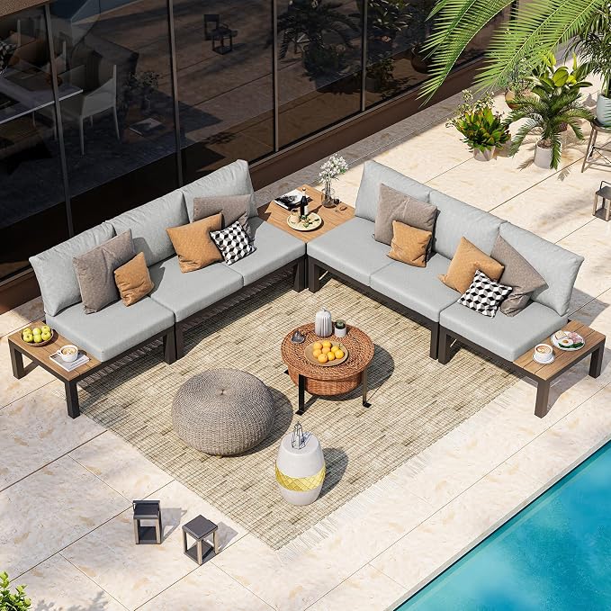 Aluminum Modular Outdoor Patio Furniture Set, 6 Seats Sectional Sofa Set by Oasbira
