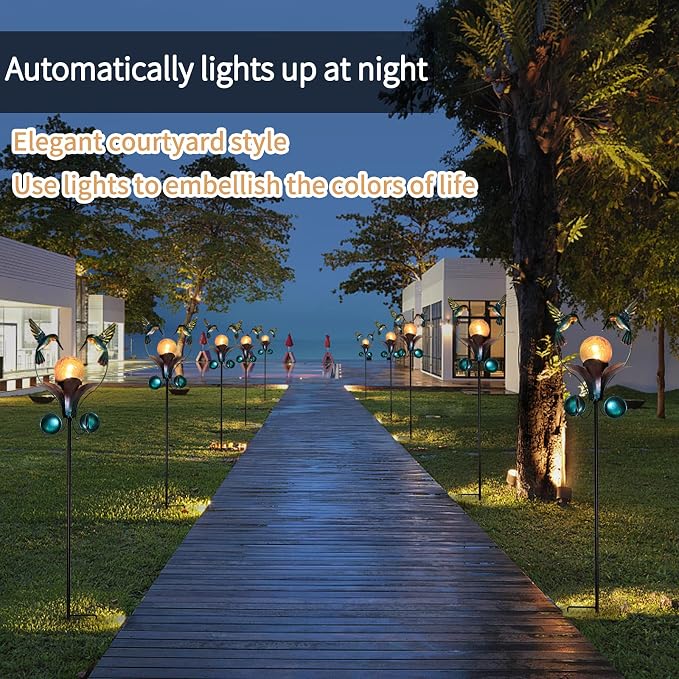 VCUTEKA Solar Lights Outdoor Metal Garden Stake Waterproof Crackle Glass Globe - Image 8