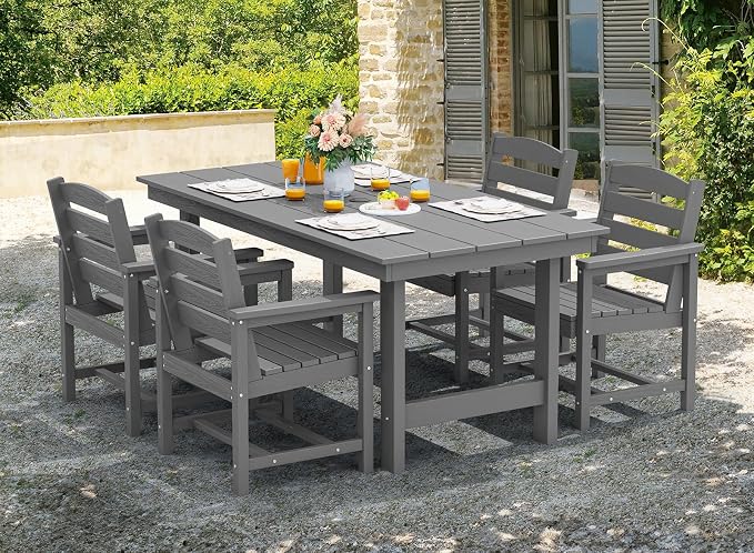 SERWALL Modern Patio Dining Set, 5-Piece Rectangular HDPE Dining Table - Image 7