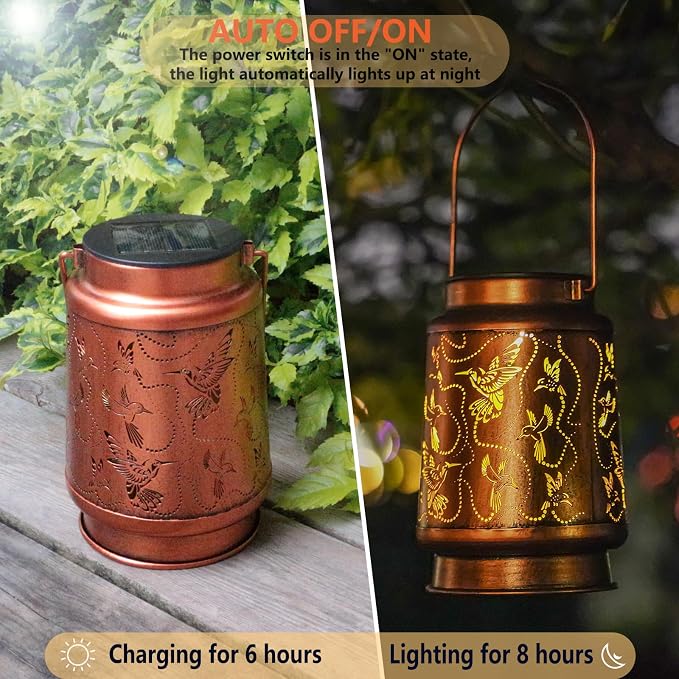 Solar Hummingbird Lanterns Outdoor Hanging Decor Lantern, Waterproof Hollow Out - Image 5