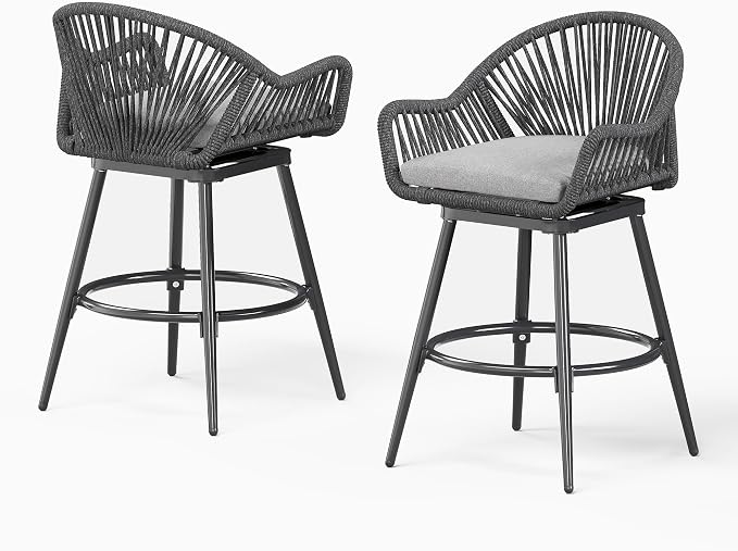 24” Outdoor Swivel Bar Stools Set of 4, Counter Height Bar Stools - Image 8