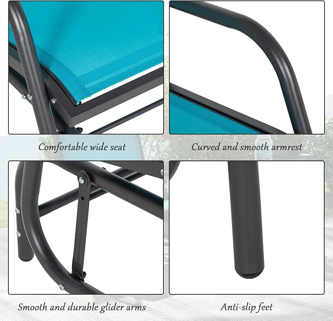 Outsunny Porch Glider Set of 2, Metal Frame Swing Glider Chair - Image 7