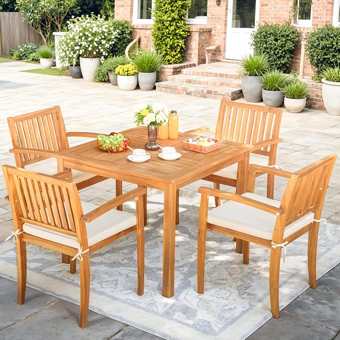 Greesum 5 Piece Patio Dining Set Outdoor Solid Wood Furniture - Image 2