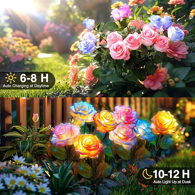 10 Pack Solar Flowers Lights Outdoor Waterproof - Image 2