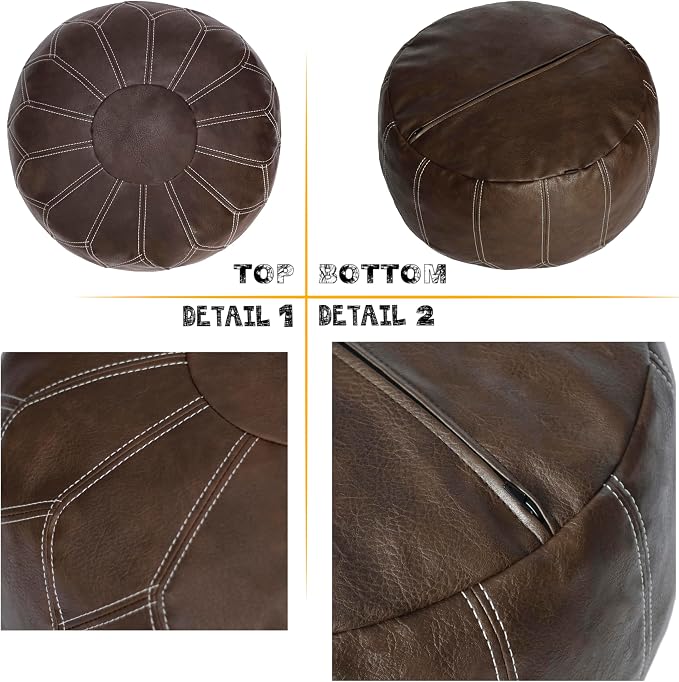 Thgonwid Unstuffed Moroccan Faux Leather Pouf Ottoman - Image 7