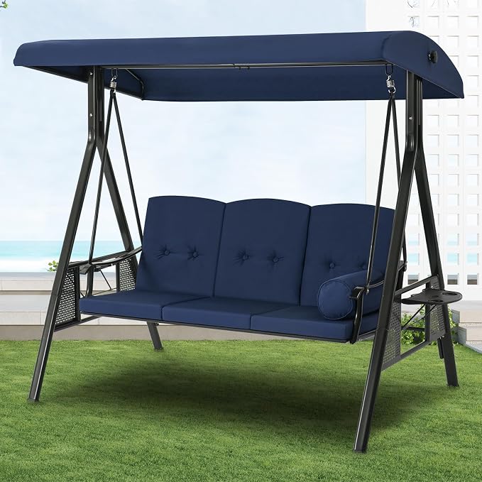 U-MAX 3-Seat Porch Swing Chair Steel Frame, Patio Swing Chair by U-MAX