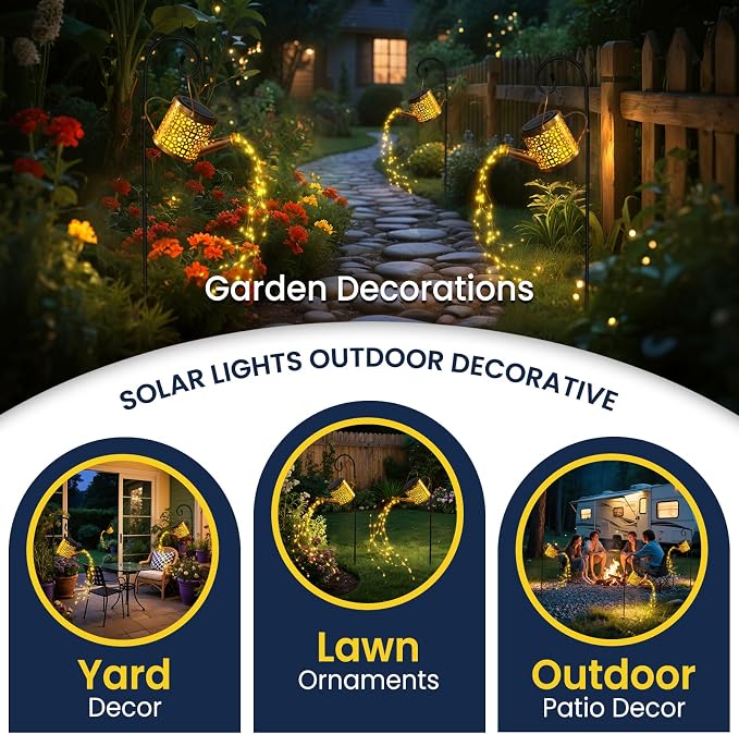 Solar Lights Outdoor Decorative, 2 Pack Metal Watering Can Lights Outdoor - Image 4