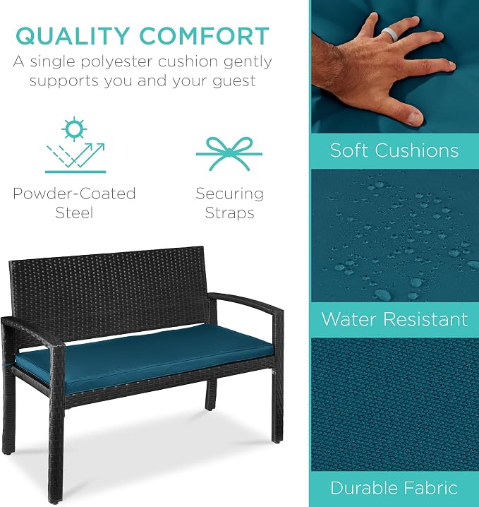 Best Choice Products Outdoor Bench 2-Person Wicker Garden Patio Benches Seating - Image 3