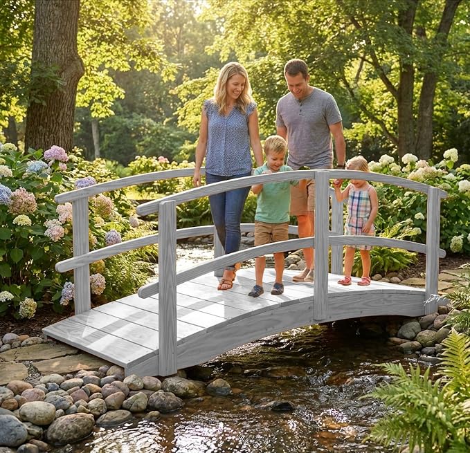 8 FT White Amish Made Garden Bridge - Image 7