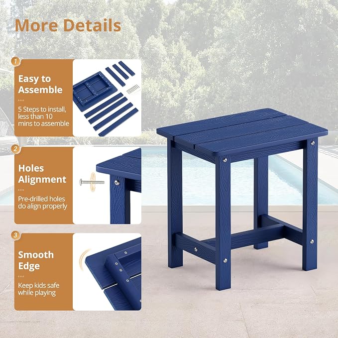 LUE BONA Outdoor Side Table Set of 2, HDPS Small Outdoor Table, Adirondack Side - Image 6