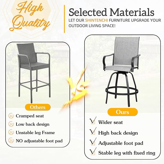 Shintenchi 2 Piece Patio Swivel Bar Chairs, All Weather Textile Outdoor Metal - Image 6