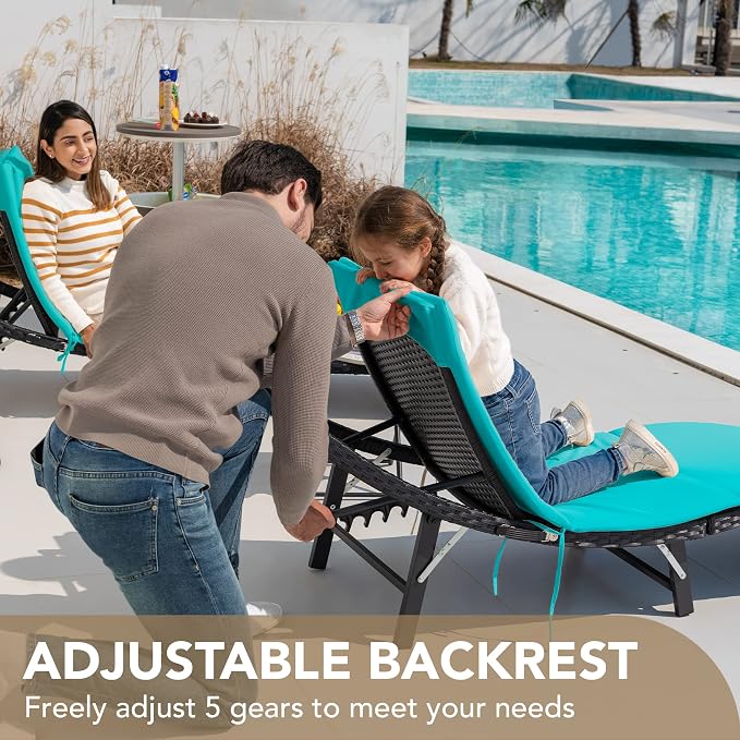 Devoko Patio Chaise Lounge Sets Outdoor Rattan Adjustable Back 3 Pieces - Image 3