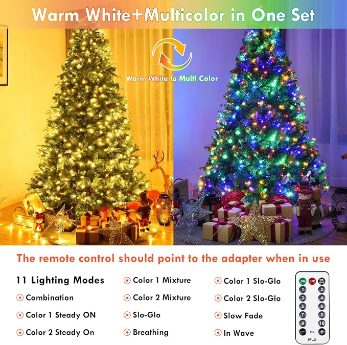 Warm White to Multicolor Color Changing 200 LED 66FT Connectable Christmas - Image 7