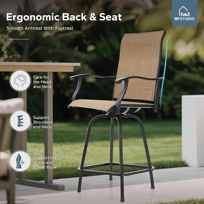 MFSTUDIO 5 Piece Outdoor Swivel Bar Set, Outdoor Bar Table and Chairs Set - Image 4