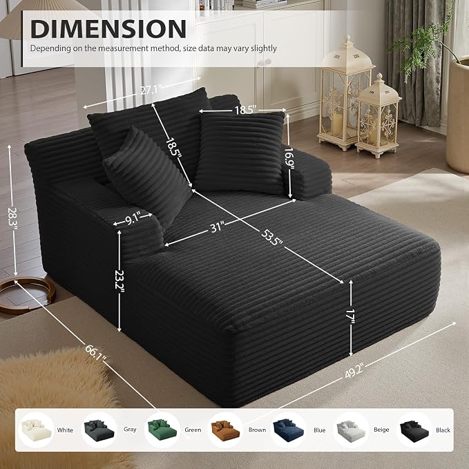 67 Inch Oversized Chaise Lounge Chair Indoor, Corduroy Upholstered Boneless - Image 2