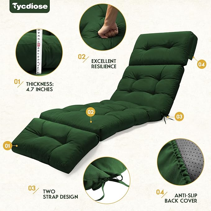 Outdoor Chaise Lounge Chair Cushion Waterproof 74.4 x 22 x 4.7 Inches Memory - Image 5
