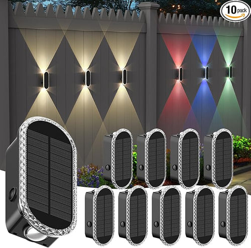 10 Pack Solar Fence Lights-RGBW Solar Powered Fence Wall Lights Waterproof by Herzila