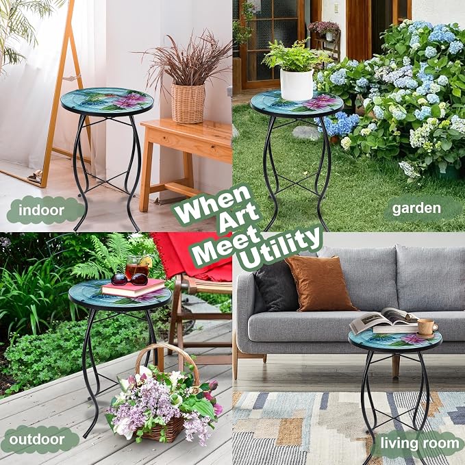 VCUTEKA Patio Side Table Outdoor Accent Table Small Mosaic Table Coffee Table - Image 7