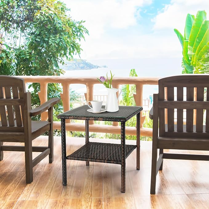 VINGLI Outdoor Wicker Side Table Patio Side Tables - Image 6