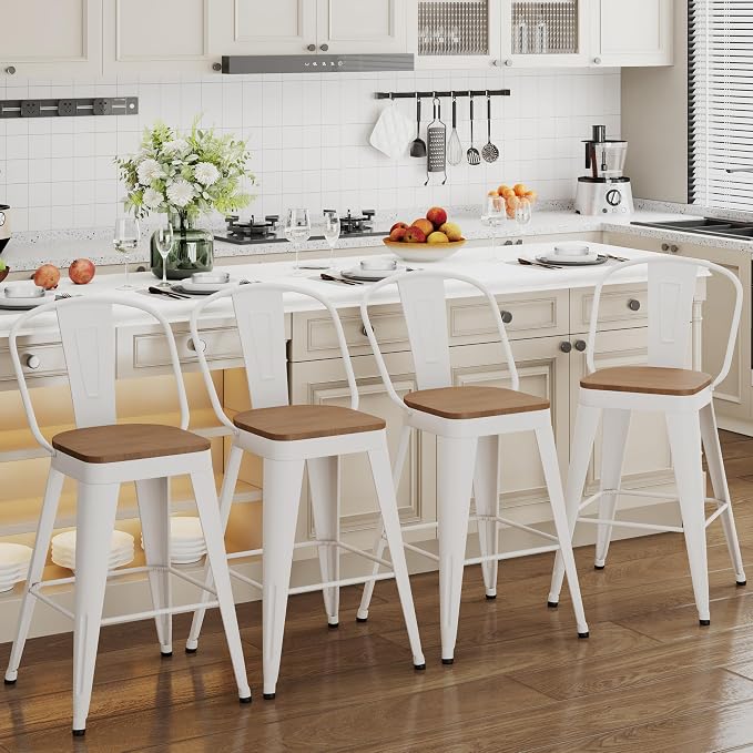 ALISH 30 Inch Industrial Bar Stools Set of 4, High Back Metal Barstools - Image 8
