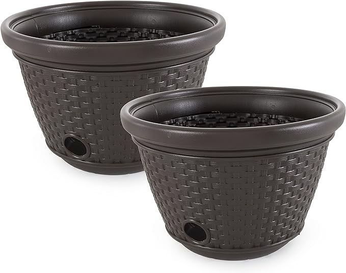 Suncast 2 Pack Decorative Wicker Garden Hose Holder Pot by Suncast