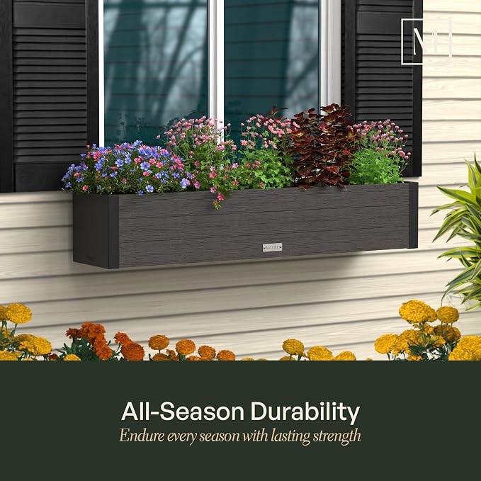 Mayne Horizon 5FT Window Box Planter – Modern Rectangular Faux Wood Grain Design - Image 7