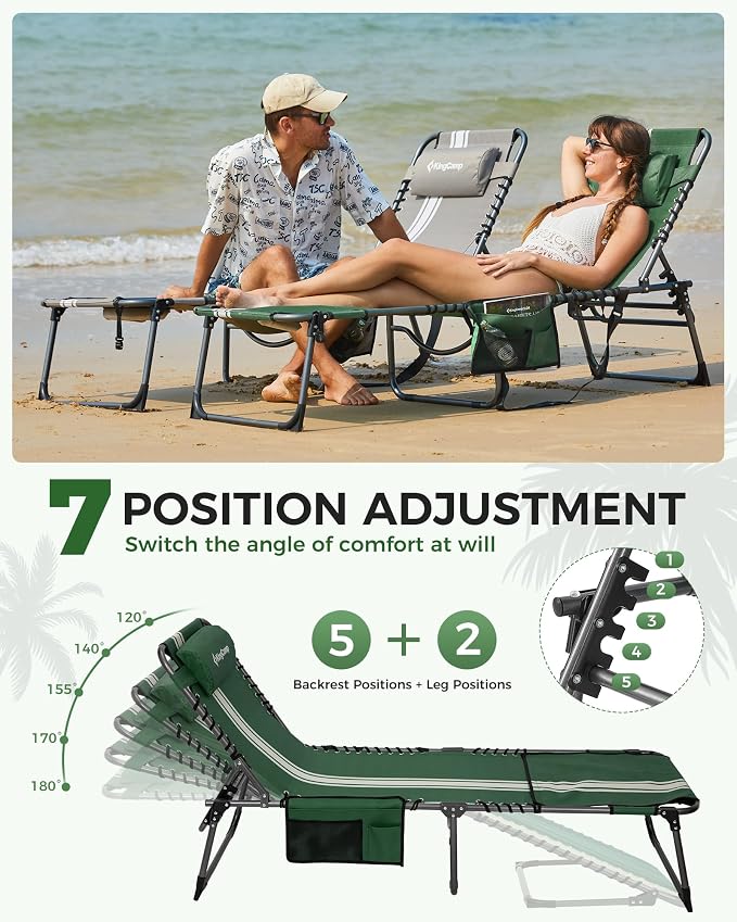 KingCamp 2 Pack Folding Lounge Chair Outdoor, Tanning Chair - Image 5