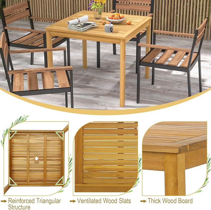 Tangkula 36" Square Outdoor Dining Table, Acacia Wood 4-Person Patio Dining - Image 5